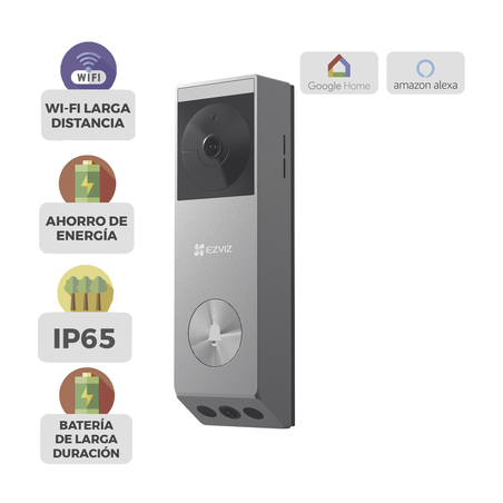 Doorbell de Batería Recargable con Transformador de 5Vcc o Panel Solar (Incluye Panel) / 3 megapíxel / Doble Lente / Protecci...