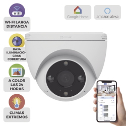 Domo IP 3 Megapíxel (2K) / Wi-Fi / Sirena y Estrobo /Audio de Dos Vías / Detección Humana y Vehiculo / Notificación Push / Au...