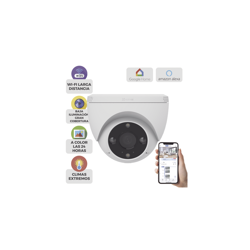 Domo IP 3 Megapíxel (2K) / Wi-Fi / Sirena y Estrobo /Audio de Dos Vías / Detección Humana y Vehiculo / Notificación Push / Au...
