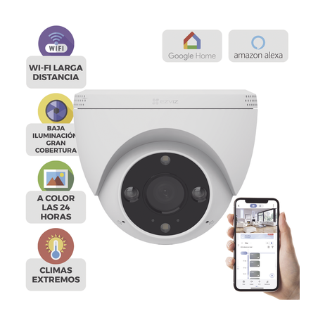 Domo IP 3 Megapíxel (2K) / Wi-Fi / Sirena y Estrobo /Audio de Dos Vías / Detección Humana y Vehiculo / Notificación Push / Au...