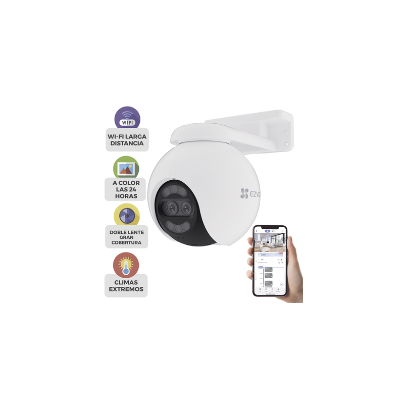 Cámara PT / Wi-Fi / Lente Dual / Panorámica 360° / Resolución 4K / Visión Nocturna ColorFULL  / IA Detección de Humanos y Veh...