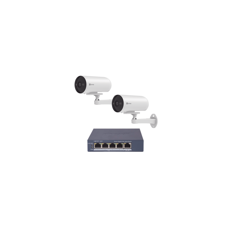 Kit de cámaras PoE Para Uso en Exterior / PoE Estandar Af / 2 piezas CS-H5/3MP/ 1 Pieza de Switch DS-3E1505P-EI/M / Vision No...
