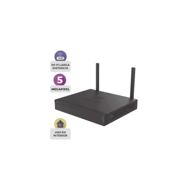 NVR 3K (5 Megapixel)  / Para 4 Cámaras / 2 antenas Wi-Fi / Compresión H.265 / Almacenamiento hasta 8TB / Salida HDMI-VGA / Co...