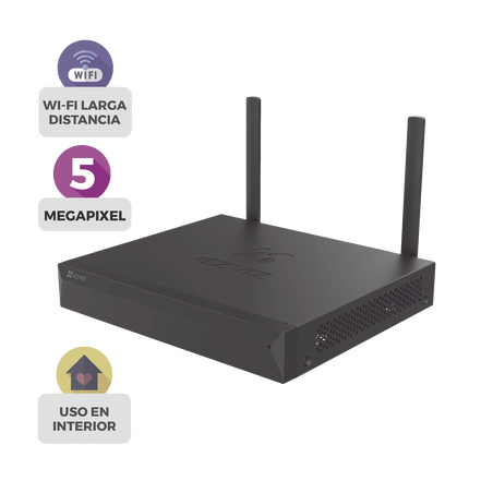 NVR 3K (5 Megapixel)  / Para 4 Cámaras / 2 antenas Wi-Fi / Compresión H.265 / Almacenamiento hasta 8TB / Salida HDMI-VGA / Co...