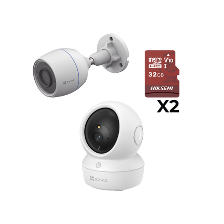 Kit de cámaras WiFi / Incluye 1 pieza CSH6C/3MP  Para Uso en Interior / 1 pieza CS-H3C Para Uso en Exterior / 1 PZA Micro SD ...