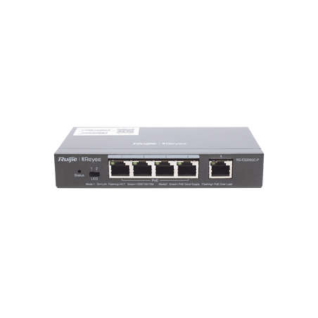 Switch Administrable PoE con 5 puertos Gigabit, 4 PoE 802.3af/at, gestión gratuita desde la nube, 54w