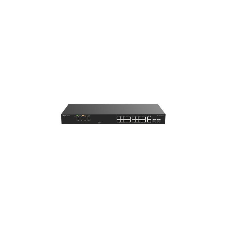 Switch PoE+ no Administrable, Hasta 120 Watts, Ideal para CCTV, 16 Puertos PoE +10/100, 2 Uplinks Gigabit y 2 SFP COMBO