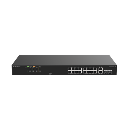 Switch PoE+ no Administrable, Hasta 120 Watts, Ideal para CCTV, 16 Puertos PoE +10/100, 2 Uplinks Gigabit y 2 SFP COMBO