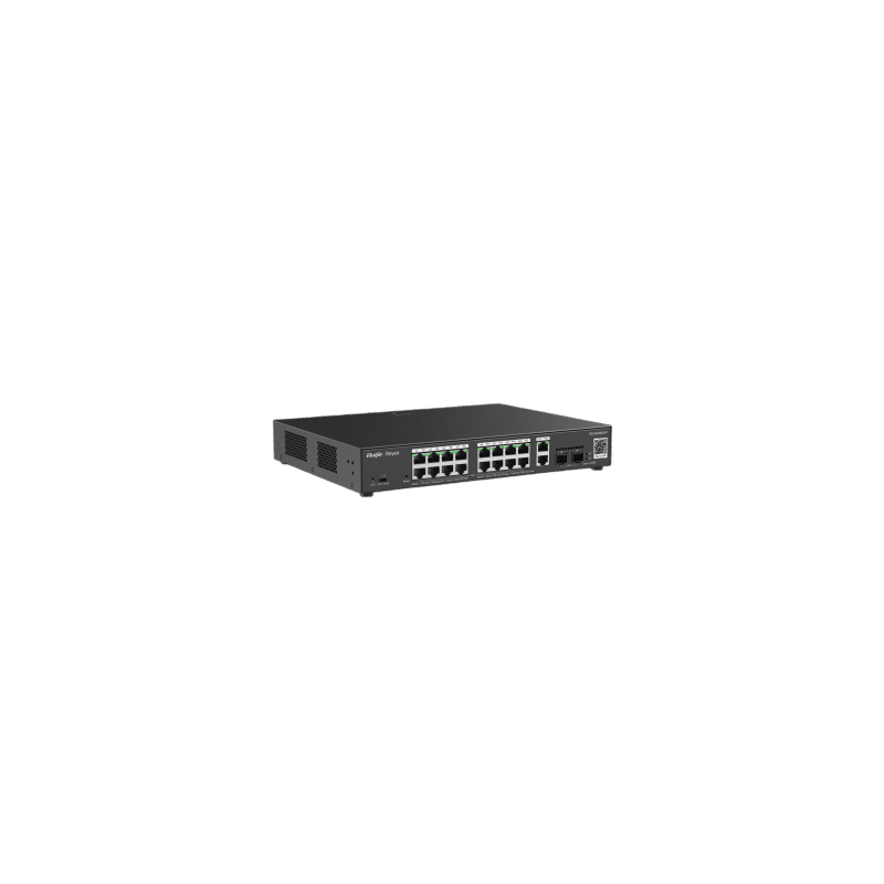 Switch L2 Administrable PoE con 16 puertos Gigabit PoE 802.3af/at + 2 SFP para fibra 1Gb, gestión gratuita desde la nube, 240w