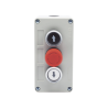 Botonera Triple con Boton de Stop Tipo Enclavado / Para Barreras Vehiculares, Operadores Corredizos y Abatibles.