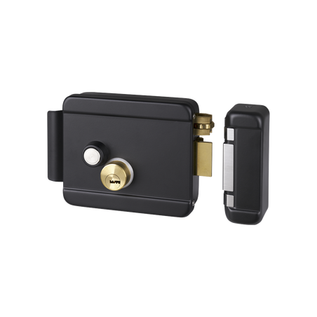 Cerradura Eléctrica con Botón de Salida / Incluye Llave  / Exterior / Derecha / Color Negro