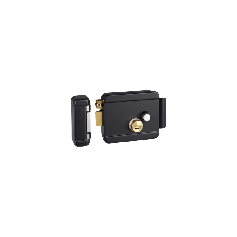 Cerradura Eléctrica con Botón de Salida / Incluye Llave  / Exterior / Izquierda / Color Negro