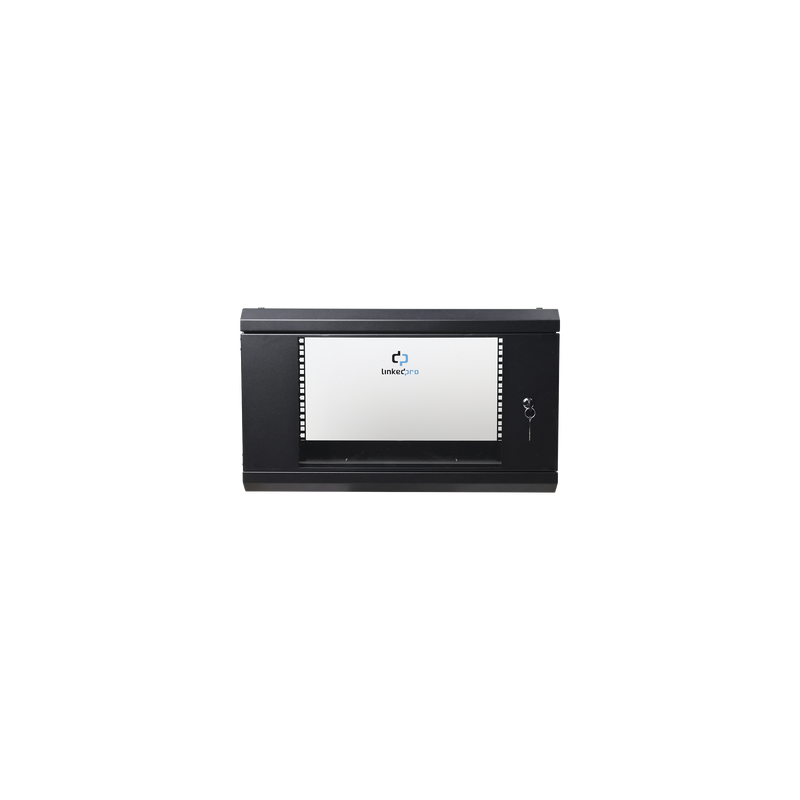 Gabinete de Pared de 6U con Puerta de Cristal Templado, 455 mm de Profundidad Total, Rack de 19in, Acero Reforzado Color Negro.