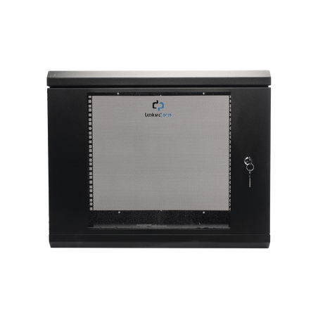 Gabinete de Pared de 9U con Puerta de Cristal Templado, 455 mm de Profundidad, Rack de 19'', Acero Reforzado Color Negro.
