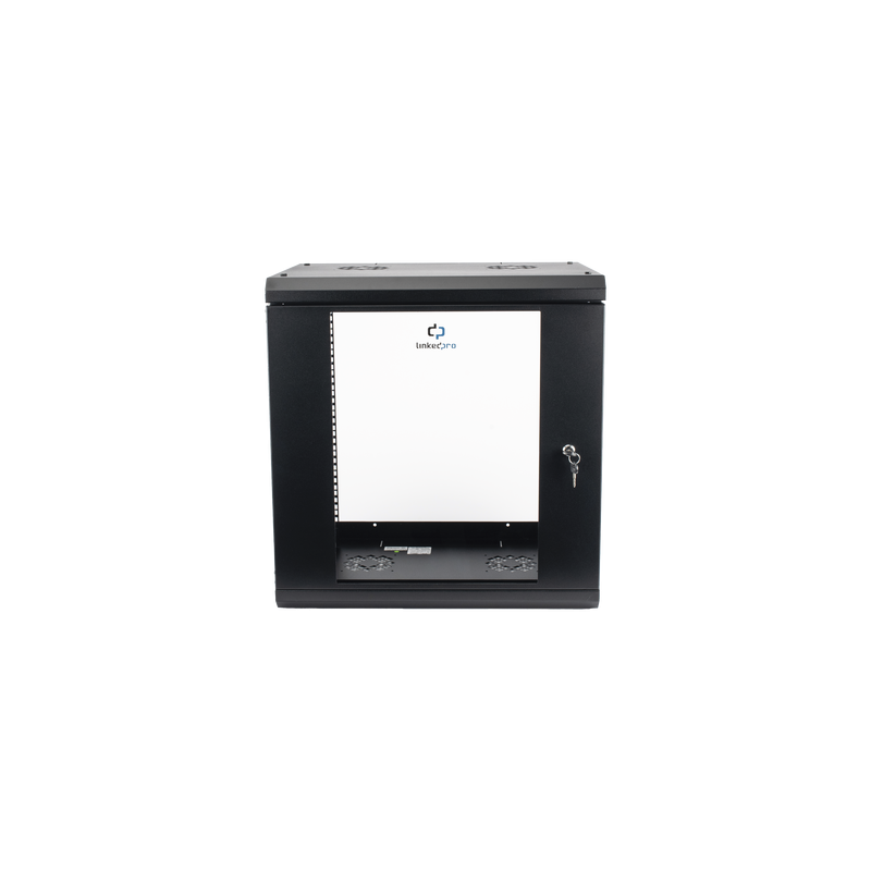 Gabinete de Pared de 12U con Puerta de Cristal Templado, 455 mm de Profundidad, Rack de 19'', Acero Reforzado Color Negro.