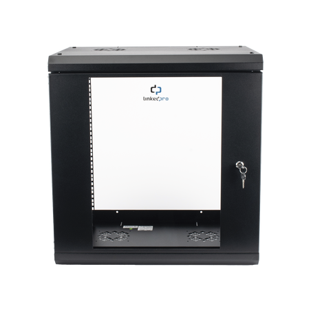 Gabinete de Pared de 12U con Puerta de Cristal Templado, 455 mm de Profundidad, Rack de 19'', Acero Reforzado Color Negro.