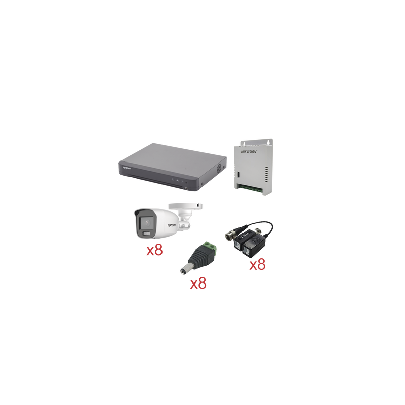 KIT TurboHD con Audio 1080p / DVR 8 Canales / 8 Cámaras Bala (exterior 2.8 mm) / Transceptores / Conectores / Fuente de Poder...