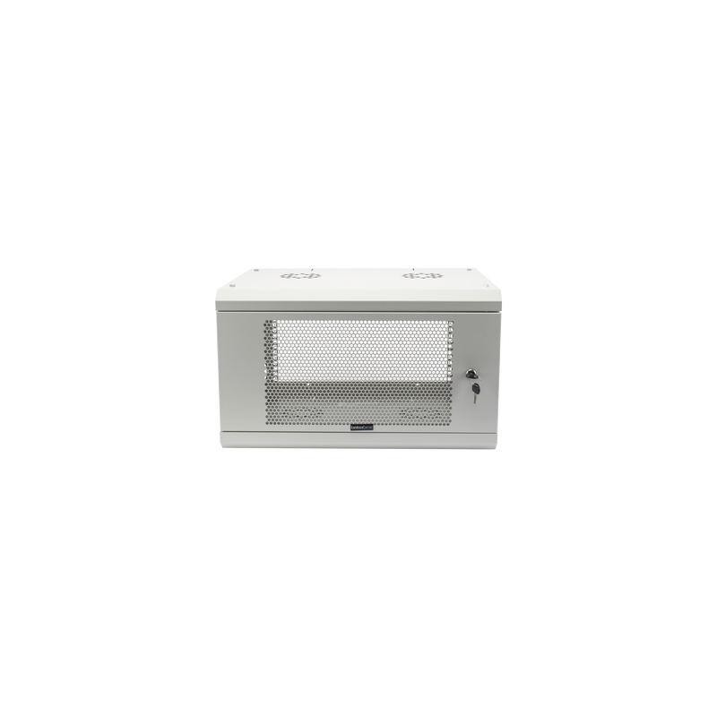 Gabinete de Pared de 6U con Puerta Perforada, 455 mm de Profundidad Total, Rack de 19'', Acero Reforzado Color Gris Mate