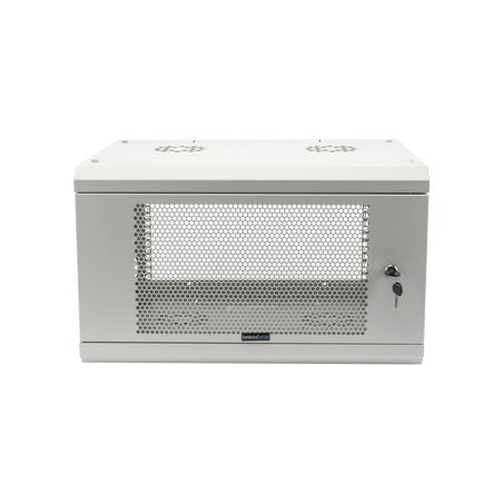 Gabinete de Pared de 6U con Puerta Perforada, 455 mm de Profundidad Total, Rack de 19'', Acero Reforzado Color Gris Mate