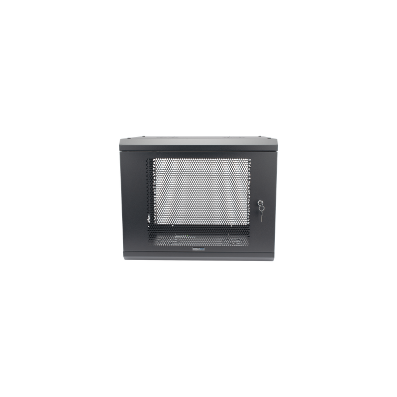 Gabinete de Pared de 9U con Puerta Perforada, 455 mm de Profundidad, Rack de 19'', Acero Reforzado Color Negro.