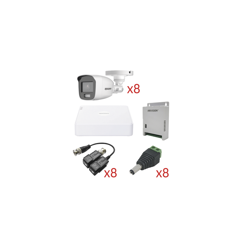 KIT TurboHD con Audio 1080p / DVR 8 Canales 1080p lite / 8 Cámaras Bala (exterior 2.8 mm) / Transceptores / Conectores / Fuen...