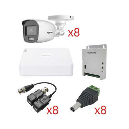 KIT TurboHD con Audio 1080p / DVR 8 Canales 1080p lite / 8 Cámaras Bala (exterior 2.8 mm) / Transceptores / Conectores / Fuen...