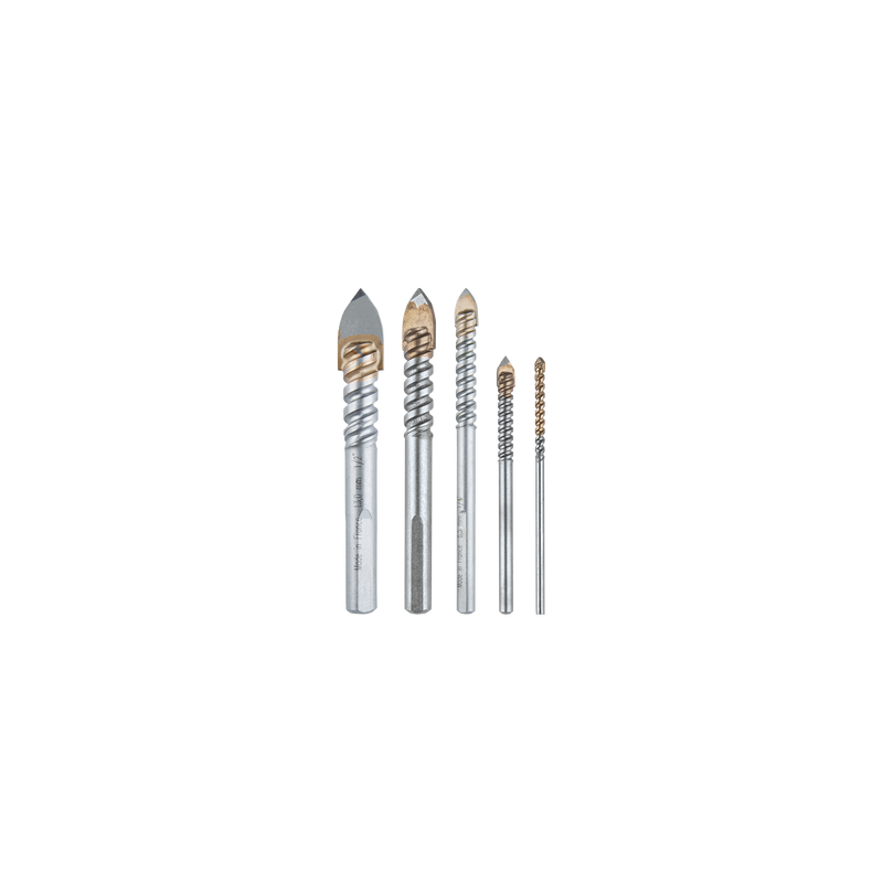 Juego de 5 brocas para vidrio de 1/8"-3/16"-1/4"-3/8"-1/2"