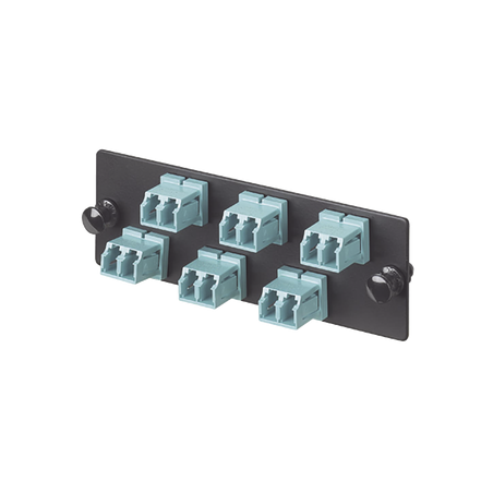 Placa Acopladora de Fibra Optica FAP, Con 6 Conectores LC Duplex (12 Fibras), Para Fibra Multimodo OM3/OM4, Color Aqua