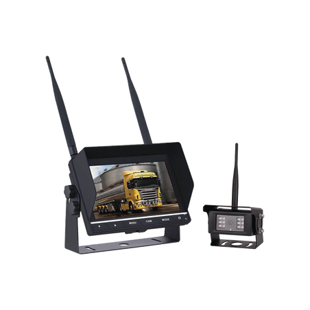 Sistema Profesional Inalámbrico de Cámara de Reversa Infrarroja y Monitor de 7" para Vehículos de Trabajo y Montacargas