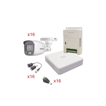 Kit TurboHD 1080p Lite / DVR 16 Canales / 16 Cámaras Bala Exterior ( 2.8mm) con ColorVu + Micrófono Integado / Transceptores ...