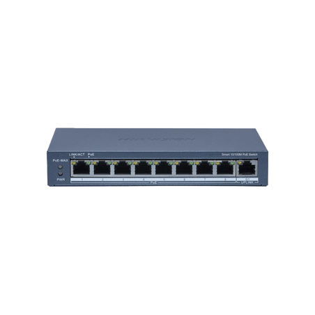 Switch PoE+ / Monitoreable / 8 Puertos 10/100 Mbps PoE+ / 1 Puerto 1000 Mbps Uplink /  Configuración Nube Hik-Partner Pro / M...