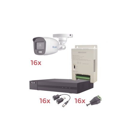 Kit TurboHD 1080p Lite / DVR 16 Canales / 16 Cámaras Bala Exterior ( 2.8mm) con ColorVu + Micrófono Integado / Transceptores ...