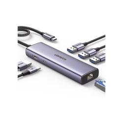 HUB USB-C (Docking Revodok) 6 en 1 | 3 Puertos USB-A 3.0 (5 Gbps) | USB-C PD 100W | HDMI 4K@30Hz | Entrada 1 RJ45 (Gigabit Et...