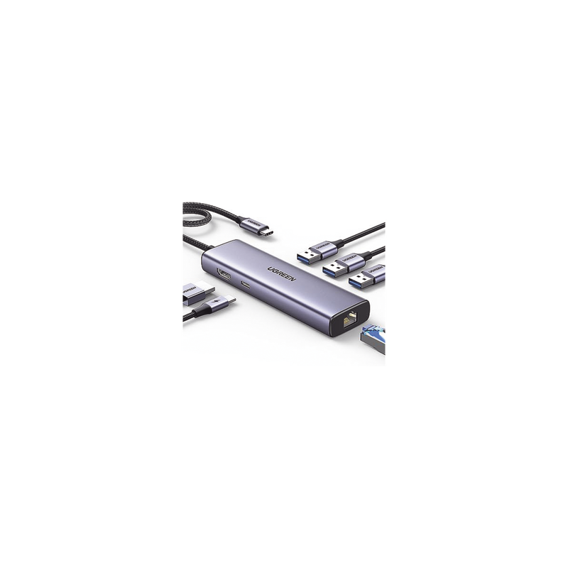HUB USB-C (Docking Revodok) 6 en 1 | 3 Puertos USB-A 3.0 (5 Gbps) | USB-C PD 100W | HDMI 4K@30Hz | Entrada 1 RJ45 (Gigabit Et...