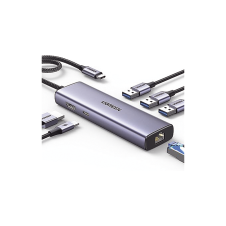 HUB USB-C (Docking Revodok) 6 en 1 | 3 Puertos USB-A 3.0 (5 Gbps) | USB-C PD 100W | HDMI 4K@30Hz | Entrada 1 RJ45 (Gigabit Et...