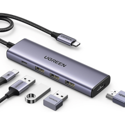 HUB USB-C (Docking Station) 5 en 1 | HDMI 2.0 4K@30Hz | 3 USB-A 3.0 (5Gbps) | USB-C PD Carga 100W | Potente Disipación de Cal...