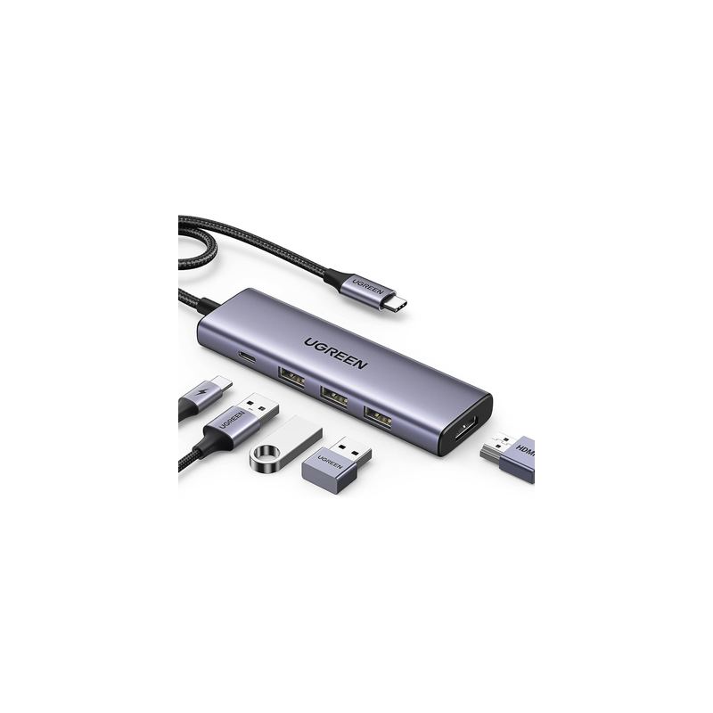 HUB USB-C (Docking Station) 5 en 1 | HDMI 2.0 4K@30Hz | 3 USB-A 3.0 (5Gbps) | USB-C PD Carga 100W | Potente Disipación de Cal...