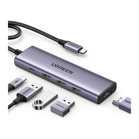 HUB USB-C (Docking Station) 5 en 1 | HDMI 2.0 4K@30Hz | 3 USB-A 3.0 (5Gbps) | USB-C PD Carga 100W | Potente Disipación de Cal...
