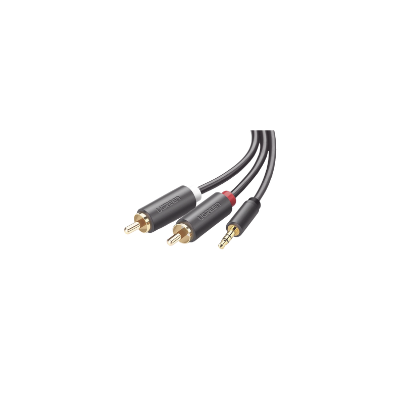 Cable Adaptador de 3.5mm Macho a 2 RCA Macho / 3 Metros (9.84 Pies) / Color Gris / Blindaje Múltiple / ABS / Alta Calidad