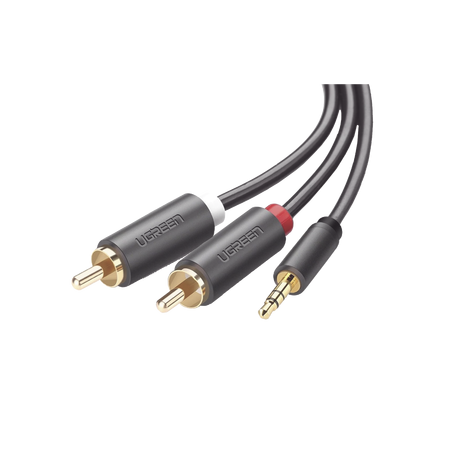Cable Adaptador de 3.5mm Macho a 2 RCA Macho / 3 Metros (9.84 Pies) / Color Gris / Blindaje Múltiple / ABS / Alta Calidad