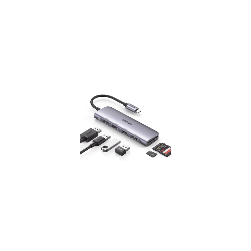 HUB USB-C (Docking Station) 6 en 1 | HDMI 4K@30Hz | 3 Puertos USB 3.0 | Lector Tarjeta SD + Micro SD (TF) Uso Simultáneo | Ch...