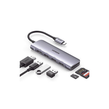 HUB USB-C (Docking Station) 6 en 1 | HDMI 4K@30Hz | 3 Puertos USB 3.0 | Lector Tarjeta SD + Micro SD (TF) Uso Simultáneo | Ch...